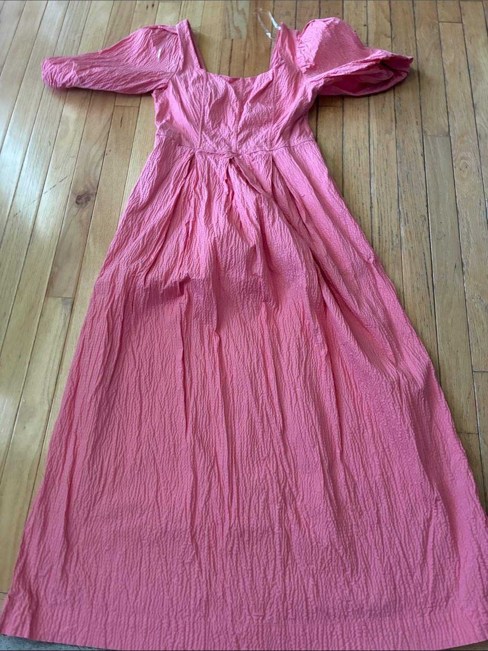 Coral Puff-Sleeve Maxi Dress NWOT